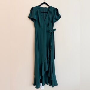 Altar'd State Forest Green Wrap Maxi Dress with Ruffle Details